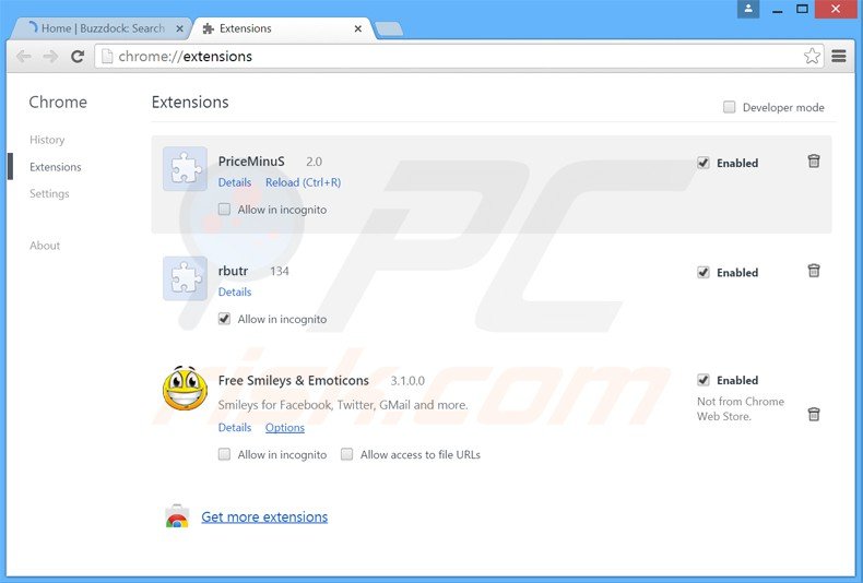 Eliminando los anuncios buzzdock de Google Chrome paso 2