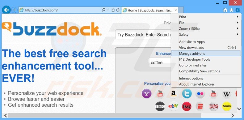 Eliminando los anuncios de buzzdock de Internet Explorer paso 1