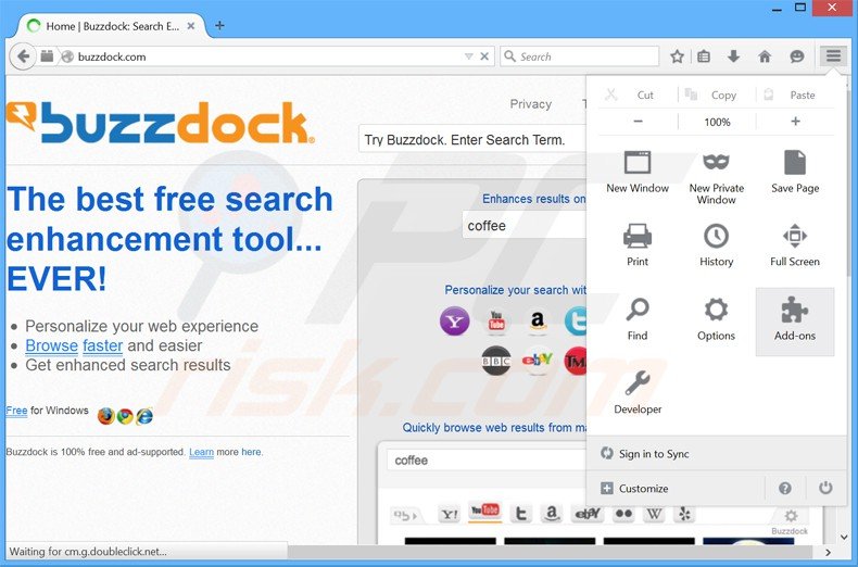 Eliminando los anuncios buzzdock de Mozilla Firefox paso 1