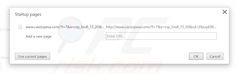 Eliminando cassiopesa.com de la página de inicio de Google Chrome