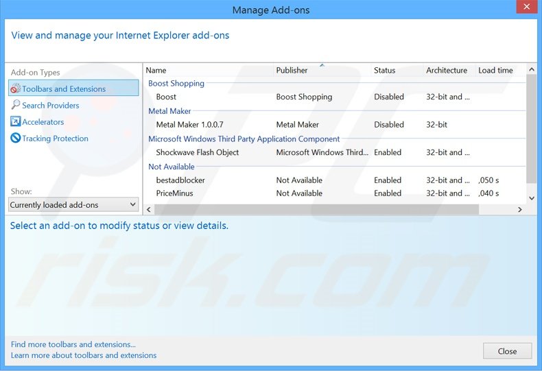 Eliminando las extensiones relacionadas con cassiopesa.com en Internet Explorer