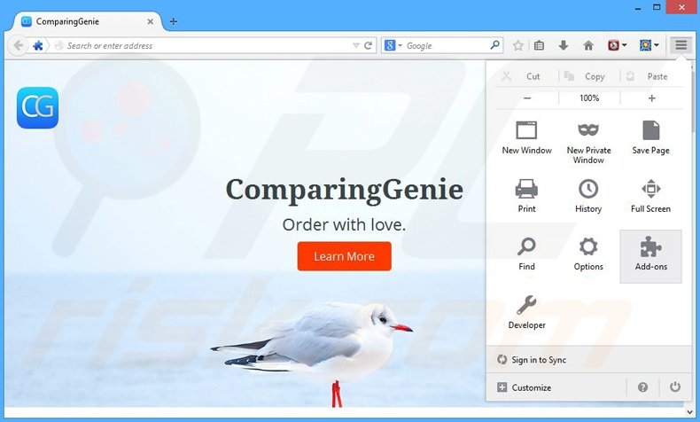 Eliminando los anuncios ComparingGenie de Mozilla Firefox paso 1