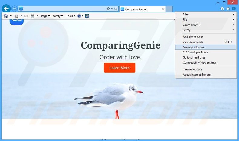 Eliminando los anuncios de ComparingGenie de Internet Explorer paso 1
