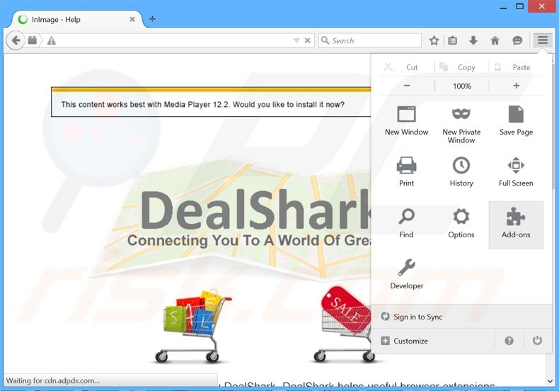 Eliminando los anuncios DealShark de Mozilla Firefox paso 1