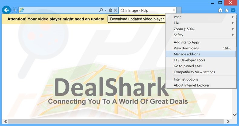 Eliminando los anuncios de DealShark de Internet Explorer paso 1