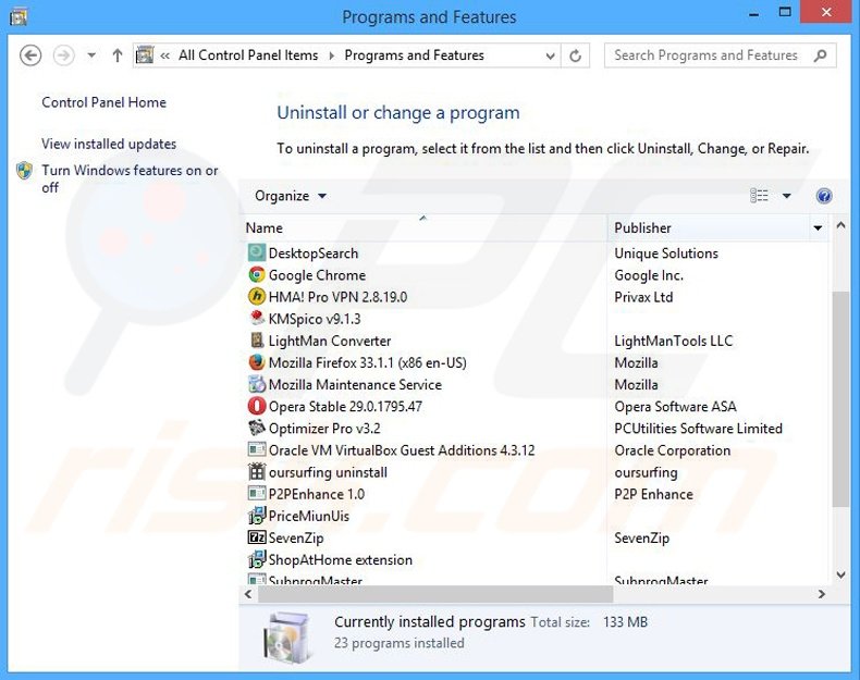 desinstalar el adware Desktop Recipe del Panel de control