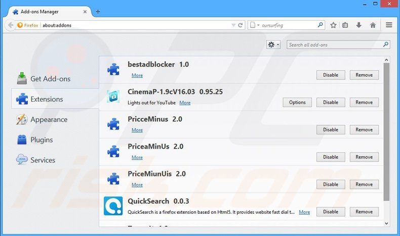 Eliminando los anuncios de Desktop search de Mozilla Firefox paso 2