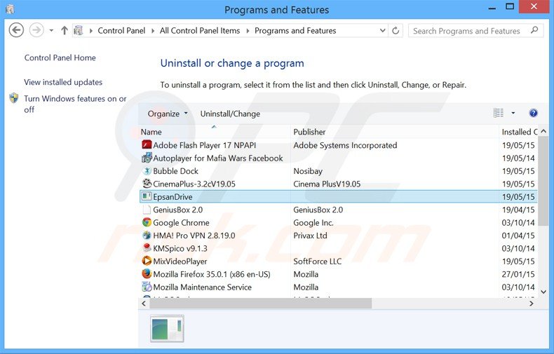 desinstalar el adware epsandrive del Panel de control