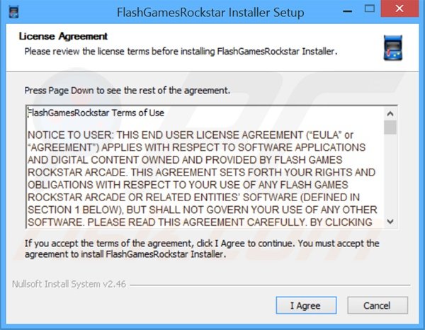 Instalador del software publicitario FlashGamesRockstar
