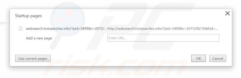 Eliminando websearch.hotsearches.info de la página de inicio de Google Chrome