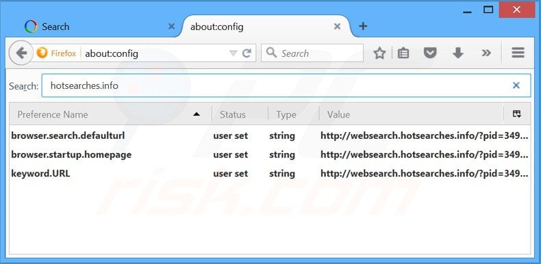 Eliminar websearch.hotsearches.info del motor de búsqueda por defecto de Mozilla Firefox
