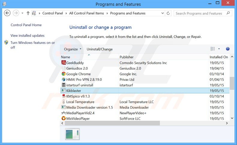 desinstalar el adware kikblaster del Panel de control
