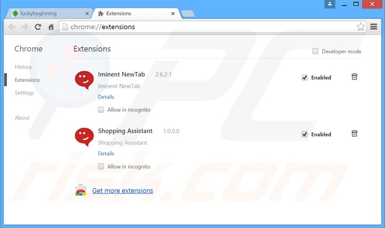 Eliminando las extensiones relacionadas con luckybeginning.com de Google Chrome