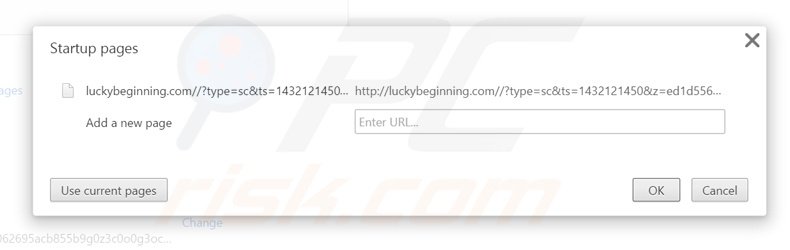 Eliminando luckybeginning.com de la página de inicio de Google Chrome