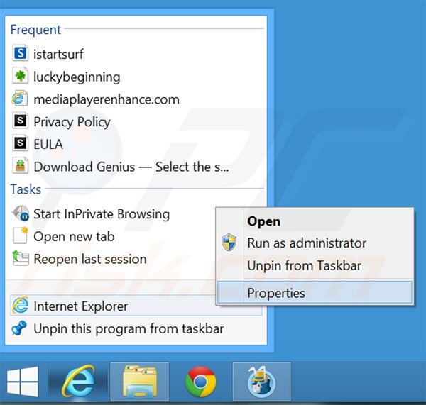 Eliminar luckybeginning.com del destino del acceso directo de Internet Explorer paso 1