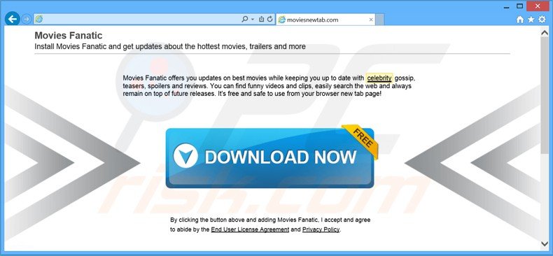 Sitio web que promociona el secuestrador de navegadores moviesfanatic.com