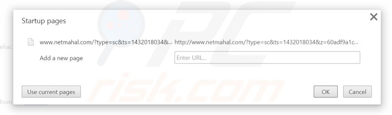 Eliminando netmahal.com de la página de inicio de Google Chrome