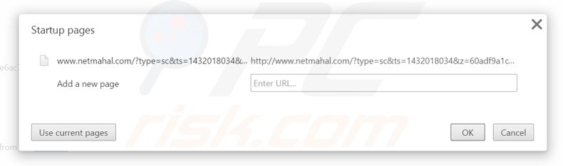 Eliminando netmahal.com de la página de inicio de Google Chrome