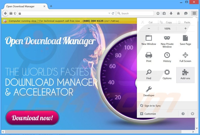 Eliminando los anuncios de Open Download Manager de Mozilla Firefox paso 1