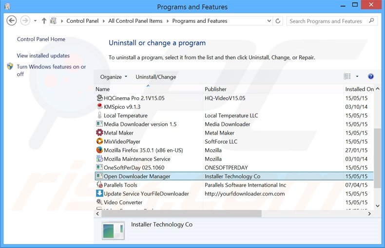 desinstalar el adware Open Download Manager del Panel de control