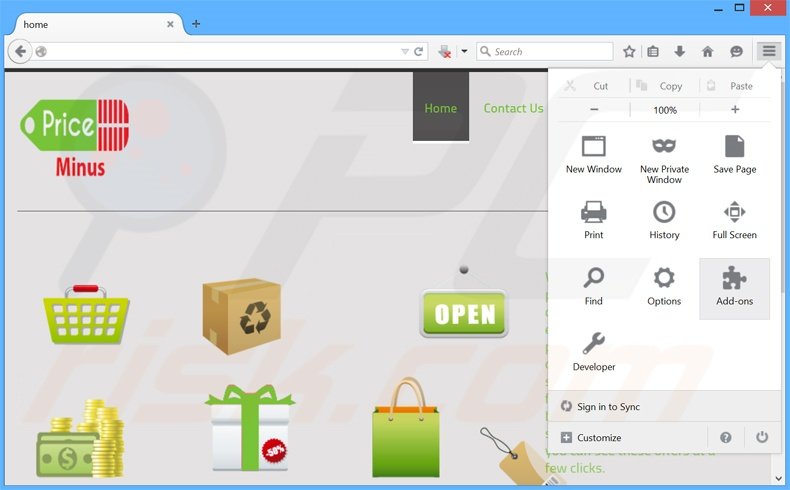 Eliminando los anuncios PriceMinus de Mozilla Firefox paso 1