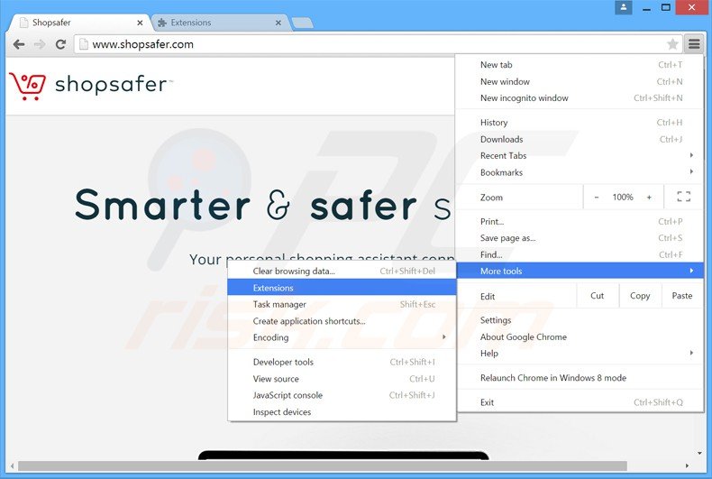 Eliminando los anuncios Shopsafer de Google Chrome paso 1