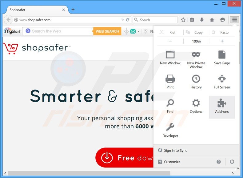 Eliminando los anuncios Shopsafer de Mozilla Firefox paso 1