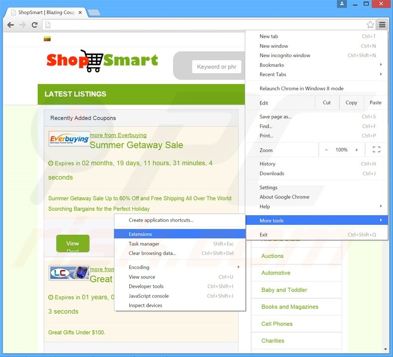 Eliminando los anuncios ShopSmart de Google Chrome paso 1