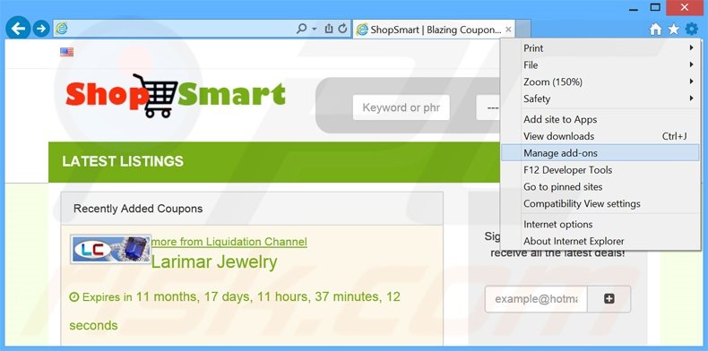 Eliminando los anuncios de ShopSmart de Internet Explorer paso 1