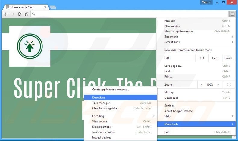Eliminando los anuncios SuperClick de Google Chrome paso 1