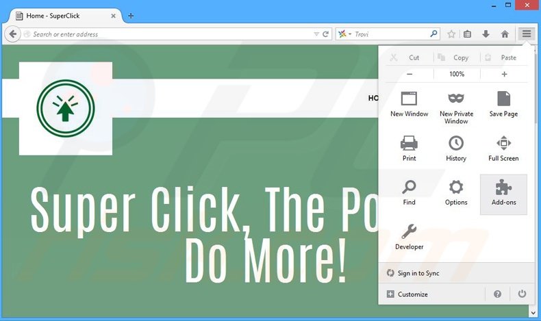 Eliminando los anuncios SuperClick de Mozilla Firefox paso 1