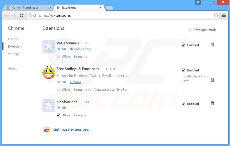 Eliminando los anuncios TermBlazer de Google Chrome paso 2