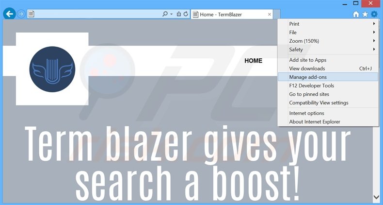 Eliminando los anuncios de TermBlazer de Internet Explorer paso 1