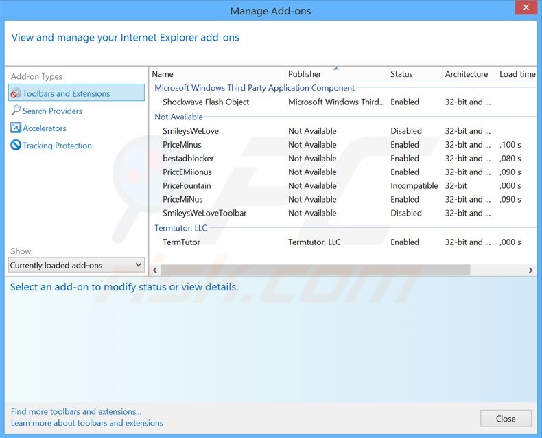 Eliminando los anuncios de TermBlazer de Internet Explorer paso 2