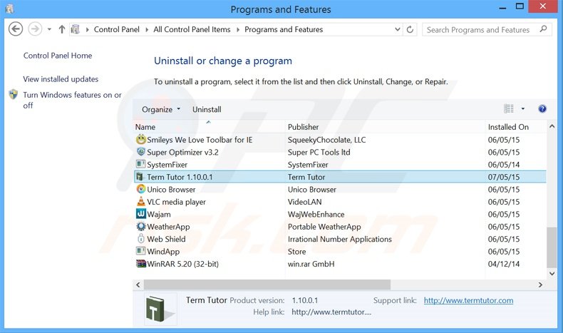 desinstalar el adware TermBlazer del Panel de control