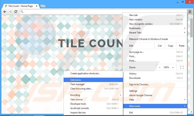 Eliminando los anuncios de Tile Count de Google Chrome paso 1