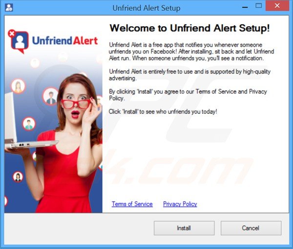 Instalador del software publicitario Unfriend Alert