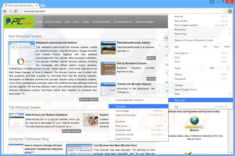 Eliminando los anuncios Windesk Winsearch de Google Chrome paso 1