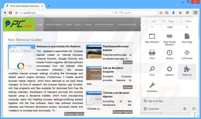 Eliminando los anuncios de Windesk Winsearch de Mozilla Firefox paso 1