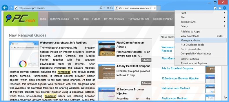 Eliminando los anuncios de Windesk Winsearch de Internet Explorer paso 1