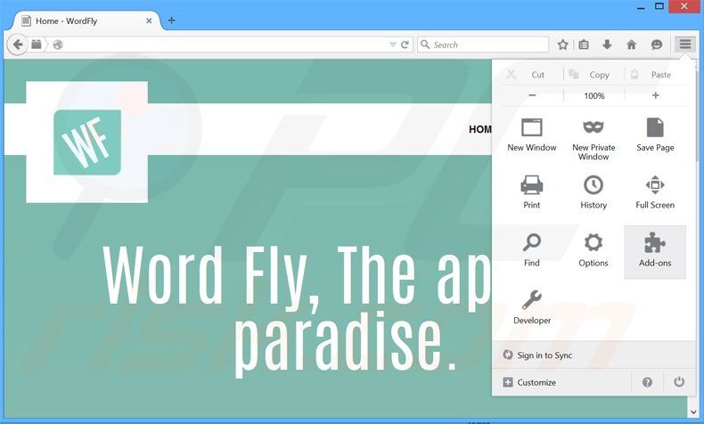 Eliminando los anuncios WordFly de Mozilla Firefox paso 1