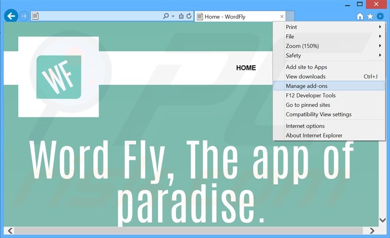 Eliminando los anuncios de WordFly de Internet Explorer paso 1