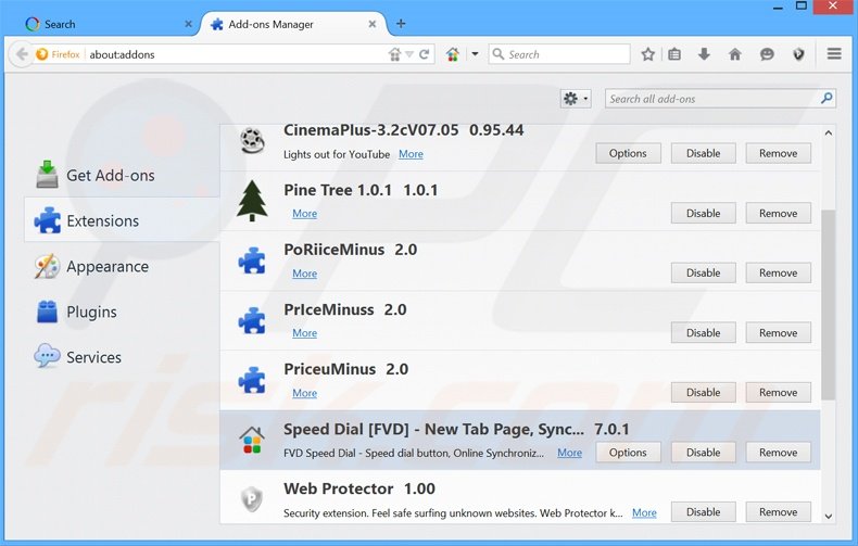 Eliminando yousearch.me de las extensiones de Mozilla Firefox