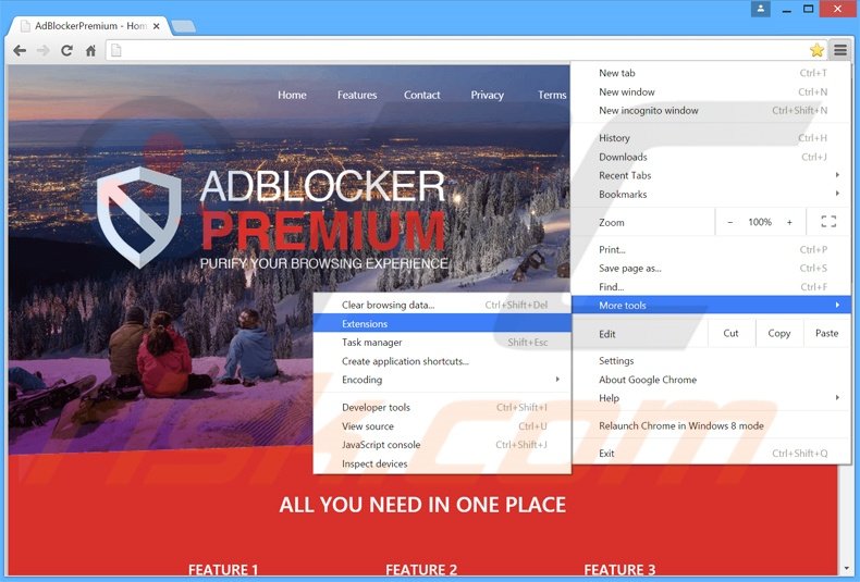 Eliminando los anuncios AdBlockerPremium de Google Chrome paso 1