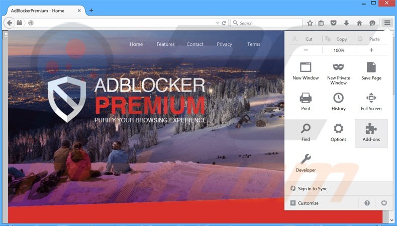Eliminando los anuncios AdBlockerPremium de Mozilla Firefox paso 1