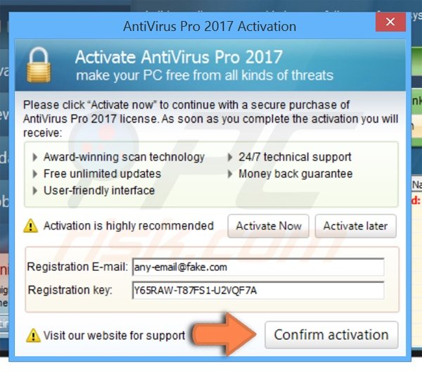 proceso de registro de AntiVirus Pro 2017 paso 2