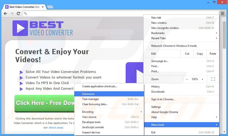 Eliminando los anuncios BestVideoConverter de Google Chrome paso 1