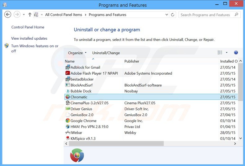 desinstalar el adware Chromatic del Panel de control