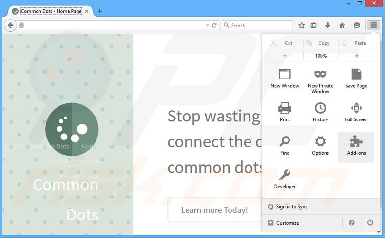 Eliminando los anuncios de common Dots de Mozilla Firefox paso 1