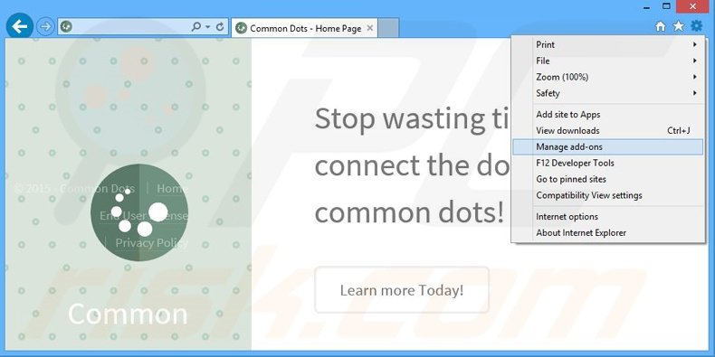 Eliminando los anuncios de common Dots de Internet Explorer paso 1